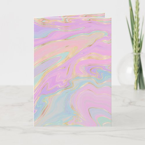 Pink Gold Liquid Swirl Rainbow Marble Holiday Card
