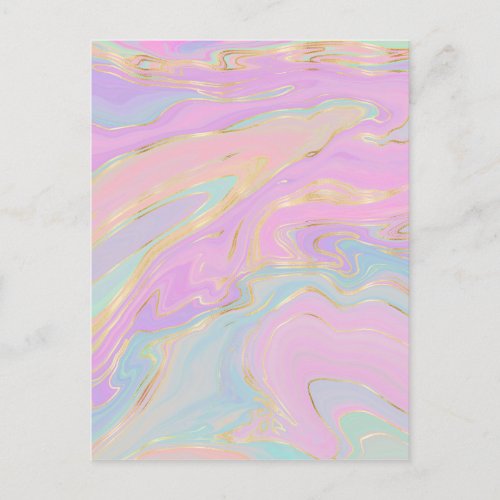 Pink Gold Liquid Swirl Rainbow Marble Holiday Postcard