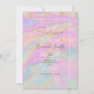 Pink Gold Liquid Swirl Rainbow Marble Invitation
