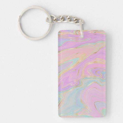 Pink Gold Liquid Swirl Rainbow Marble Keychain