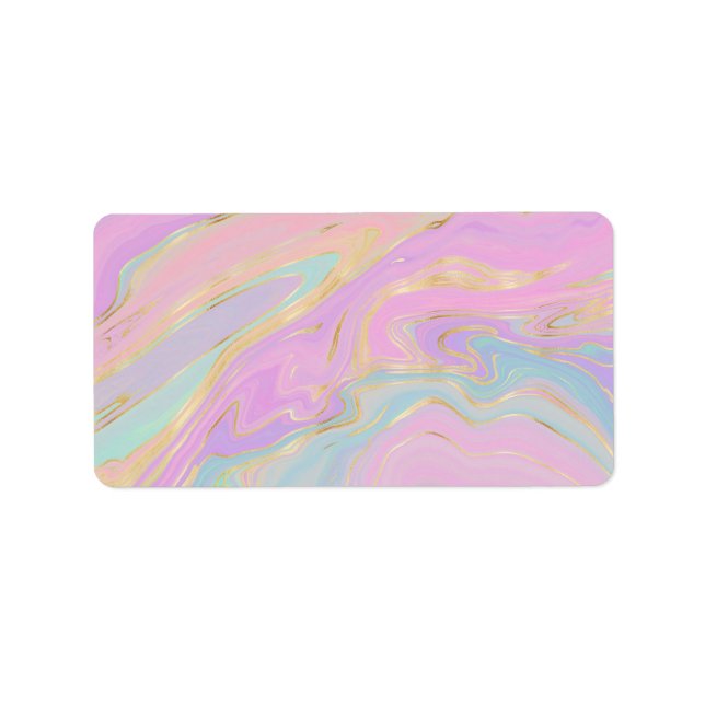 Pink Gold Liquid Swirl Rainbow Marble Label (Front)