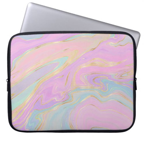 Pink Gold Liquid Swirl Rainbow Marble Laptop Sleeve