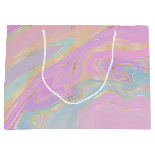 Pink Gold Liquid Swirl Rainbow Marble Large Gift Bag
