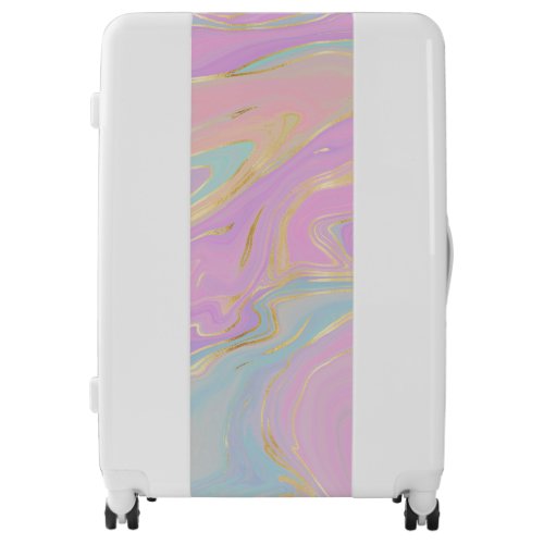 Pink Gold Liquid Swirl Rainbow Marble Luggage