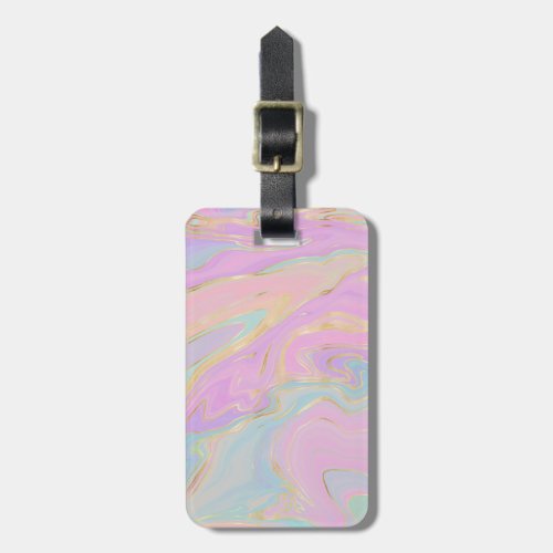 Pink Gold Liquid Swirl Rainbow Marble Luggage Tag