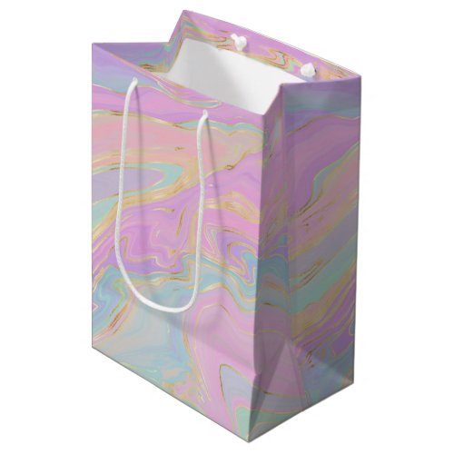 Pink Gold Liquid Swirl Rainbow Marble Medium Gift Bag