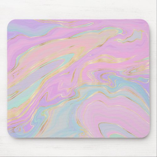 Pink Gold Liquid Swirl Rainbow Marble Mouse Pad