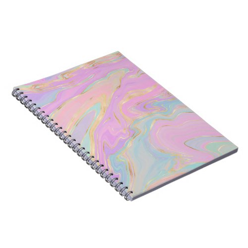 Pink Gold Liquid Swirl Rainbow Marble Notebook