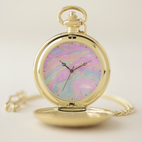 Pink Gold Liquid Swirl Rainbow Marble Pocket Watch