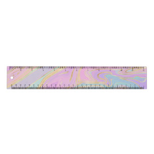 Pink Gold Liquid Swirl Rainbow Marble Ruler