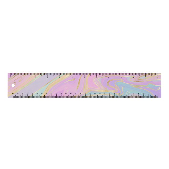 Pink Gold Liquid Swirl Rainbow Marble Ruler (Front)