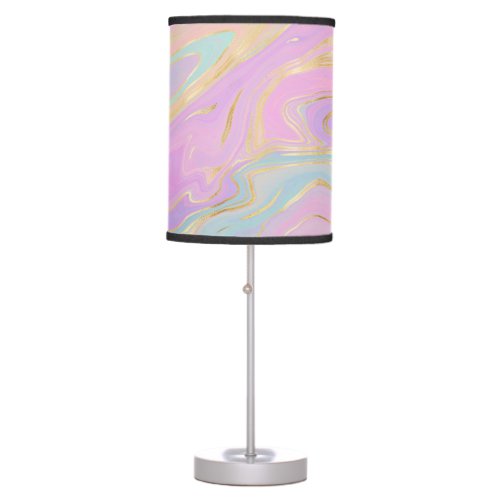 Pink Gold Liquid Swirl Rainbow Marble Table Lamp