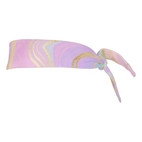 Pink Gold Liquid Swirl Rainbow Marble Tie Headband