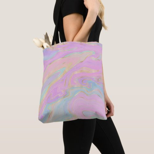 Pink Gold Liquid Swirl Rainbow Marble Tote Bag