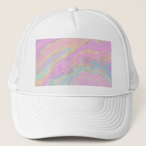 Pink Gold Liquid Swirl Rainbow Marble Trucker Hat