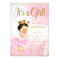 Pink Gold Little Ballerina Tutu Pearl Baby Shower Card