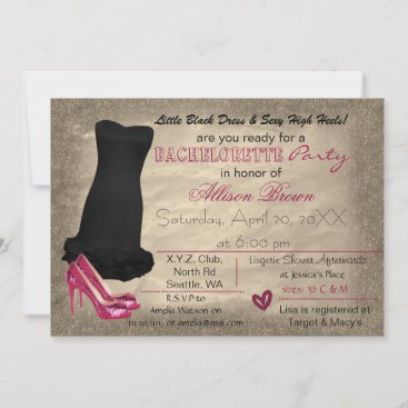 Pink Gold Little Black Dress bachelorette invite