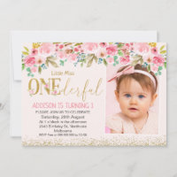 Pink Gold Little Miss Onederful Photo Birthday