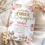 Pink Gold Little Miss Threenager Third Birthday Invitation<br><div class="desc">Pink Gold Little Miss Threenager Third Birthday Invitation</div>