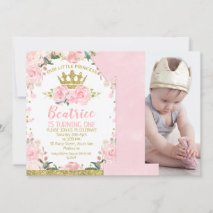 Pink Gold Little Princess Crown 1st Birthday Invitation