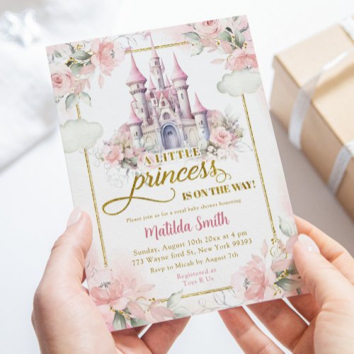 Pink Gold Little Princess Royal Castle Baby Shower Invitation