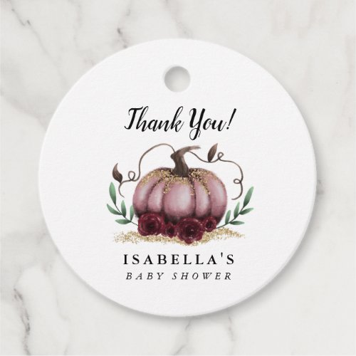 Pink Gold Little Pumpkin Baby Shower Favor Tags