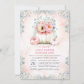Pink Gold Little Pumpkin Cute Elegant Baby Shower Invitation (Front)