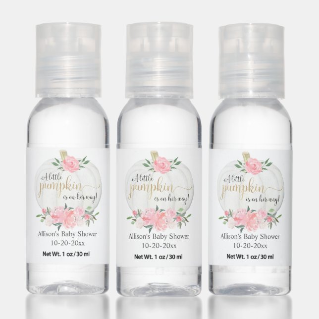 Pink gold little pumpkin girl baby shower favors hand sanitizer (Set)