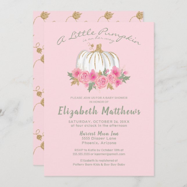 Pink Gold Little Pumpkin Girl Baby Shower Invitation (Front/Back)