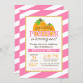 Pink Gold Little Pumpkin Girl First Birthday Invitation (Front/Back)