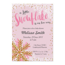 Pink Gold little snowflake baby shower invitation