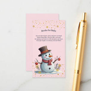 Pink & Gold Little Snowflakes Snowman Baby Shower Enclosure Card