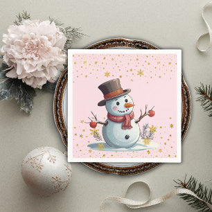 Pink & Gold Little Snowflakes Snowman Baby Shower Napkins