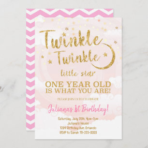 Pink Gold Little Star 1st Birthday Invitation