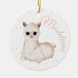 Pink Gold Llama Cute Photo Ceramic Ornament