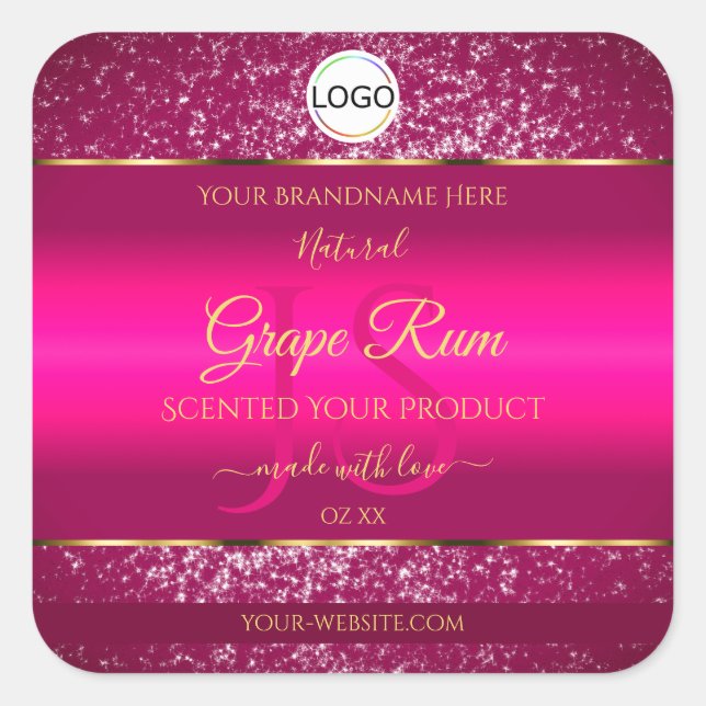Pink Gold Logo and Initials Glitter Product Labels (Front)
