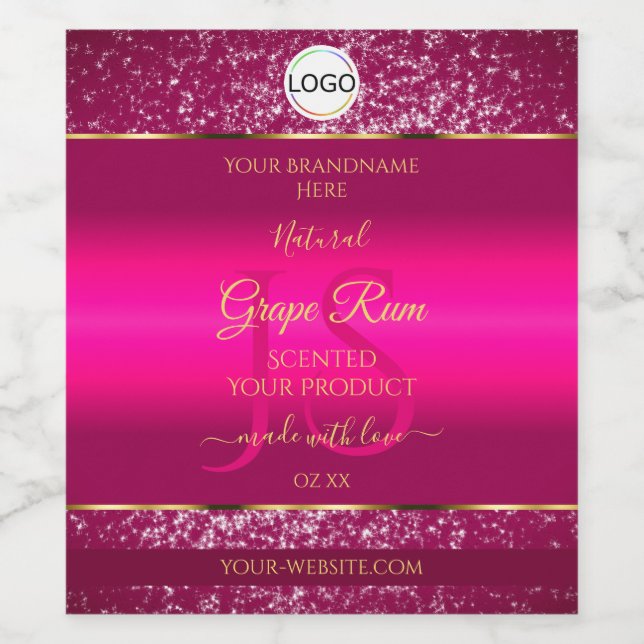 Pink Gold Logo and Initials Glitter Product Labels (Single Label)