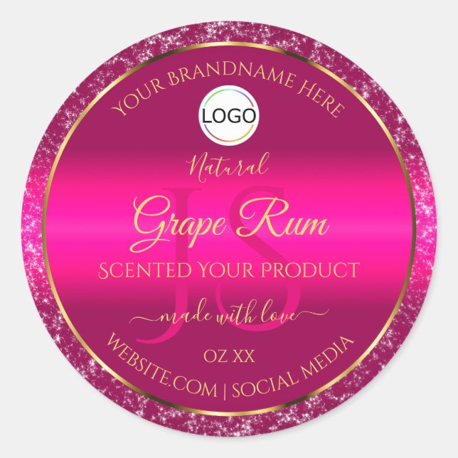 Pink Gold Logo and Initials Glitter Product Labels (Front)