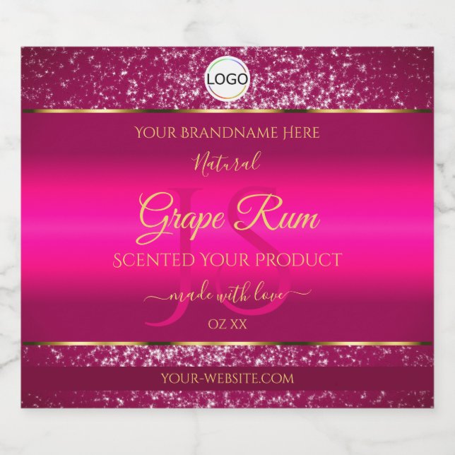 Pink Gold Logo and Initials Glitter Product Labels (Single Label)