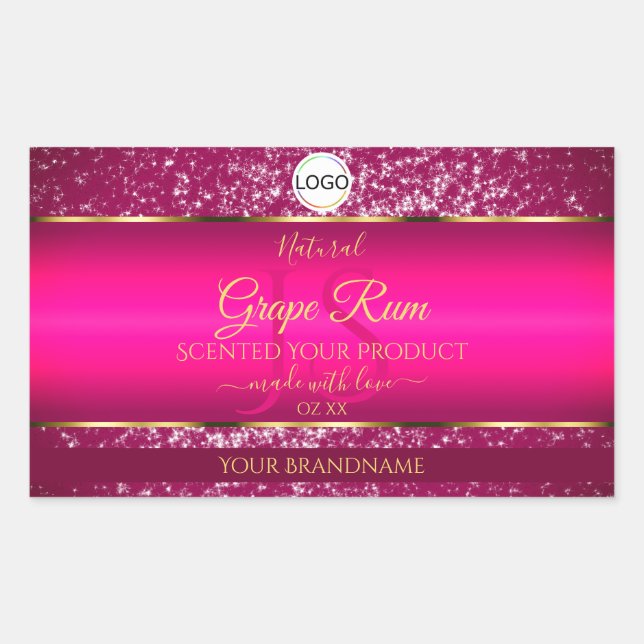 Pink Gold Logo and Initials Glitter Product Labels (Front)