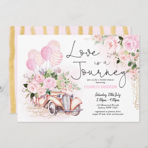 Pink Gold Love is a Journey Travel Bridal Shower Invitation