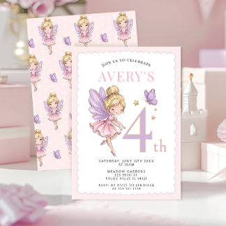 Pink Gold Magical Fairy Fairytale Birthday Girl Invitation
