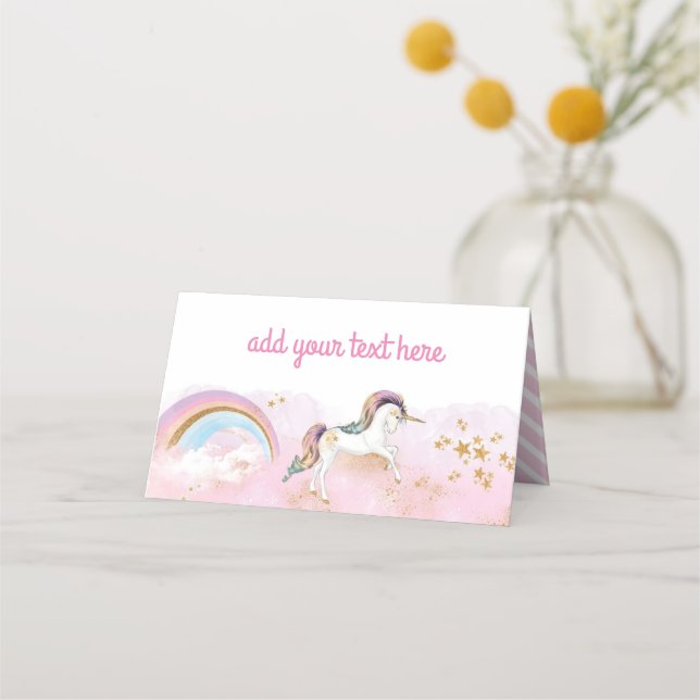 Pink & Gold Magical Rainbow Unicorn Party Place Card (Front)