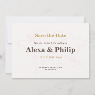 Pink & Gold Map Wedding Invitation