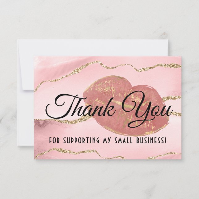 Pink Gold Marble Agate Lip Gloss Makeup Thank You Card (Front)