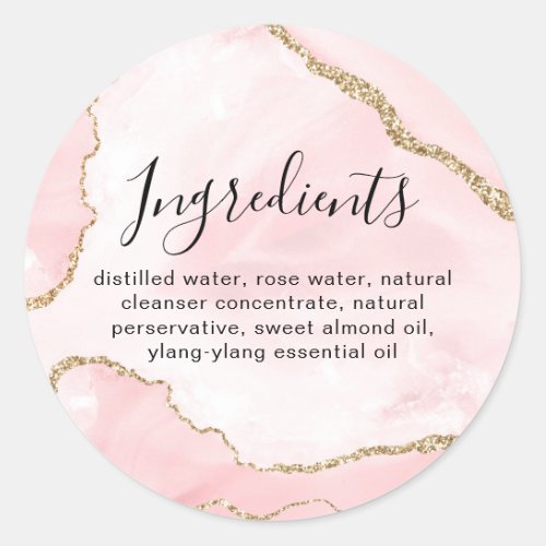 Pink Gold Marble Beauty Cosmetic Ingredient List Classic Round Sticker