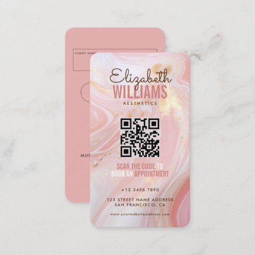 Pink Gold Marble Beauty Salon QR Code Loyalty  Business Card