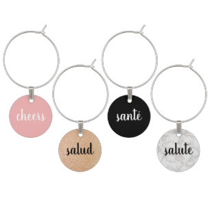 Pink Gold Marble Black Cheers Toasting Wine Charms