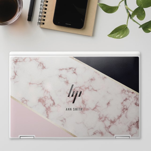 Pink Gold Marble Custom Monogram HP Laptop Skin (Creator Uploaded)