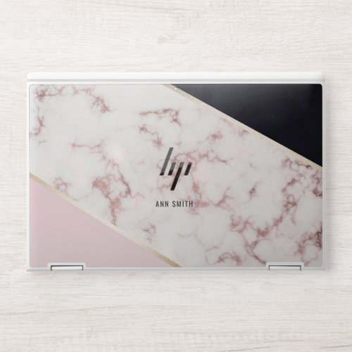 Pink Gold Marble Custom Monogram HP Laptop Skin